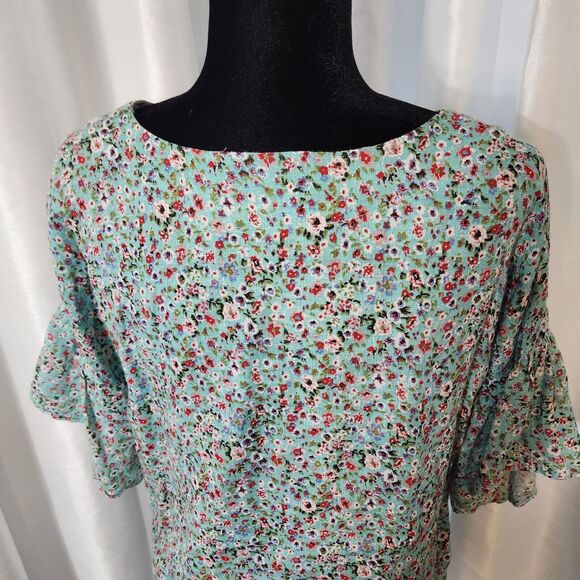 VIOLA BORGHI 100% Linen Blouse Floral Short Bell Sleeve Top WOMEN Sz Small - Picture 7 of 10